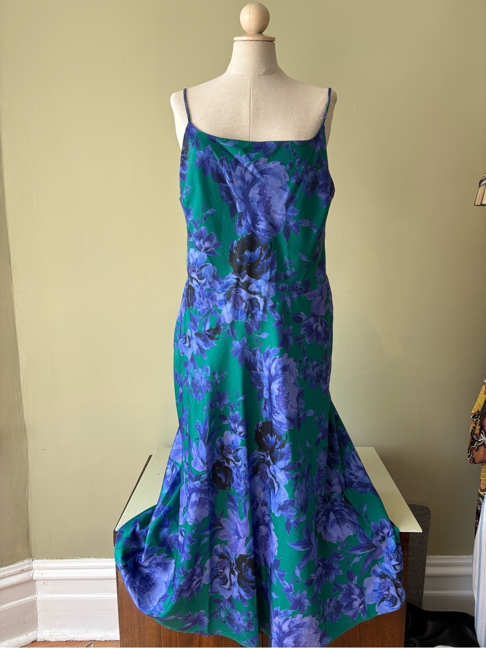 Connected apparel Green Blue Floral slip Dress Sz 12 Romantic Feminine fairycore - Picture 3 of 12
